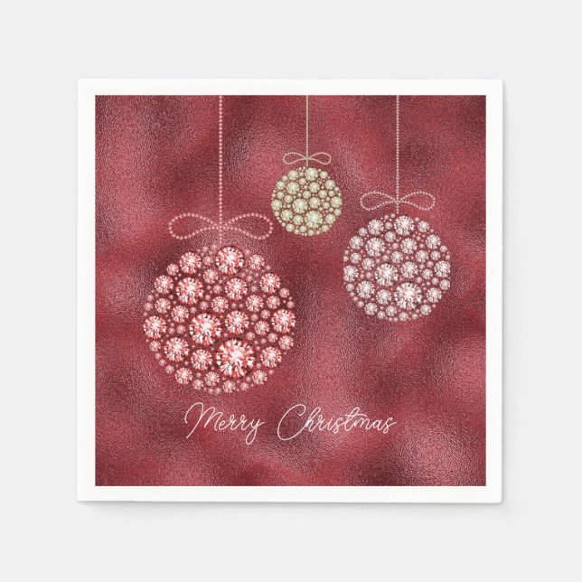 Elegant Red Glitter Ornaments God jul Pappersservett (Framsidan)