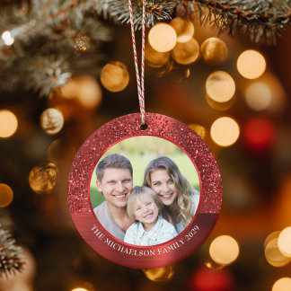 Elegant Red Glitter Photo Metallic Jul Julgransprydnad Keramik