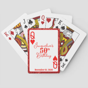 Elegant Red Glitter Queen of Hearts Birthday Casinokort