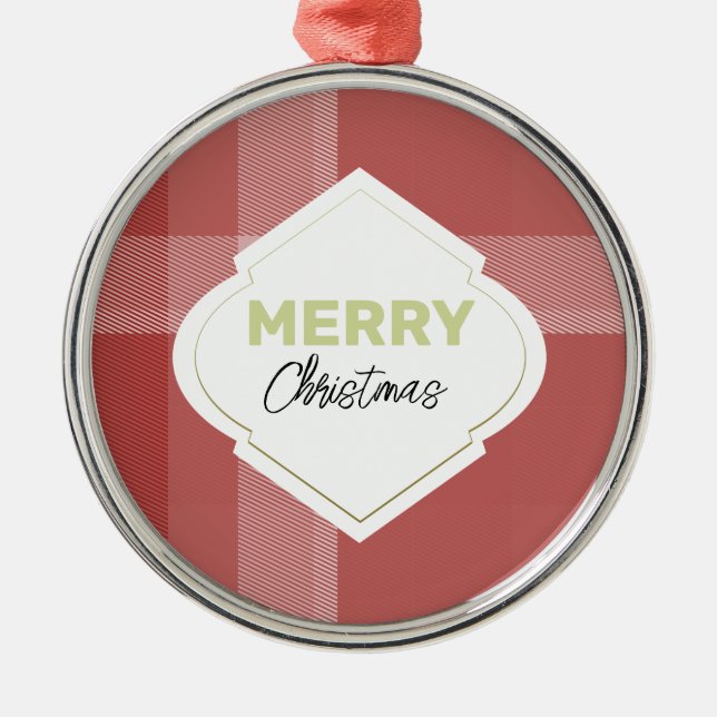 Elegant Red God jul Tartan Burgundy Julgransprydnad Metall (Framsidan)