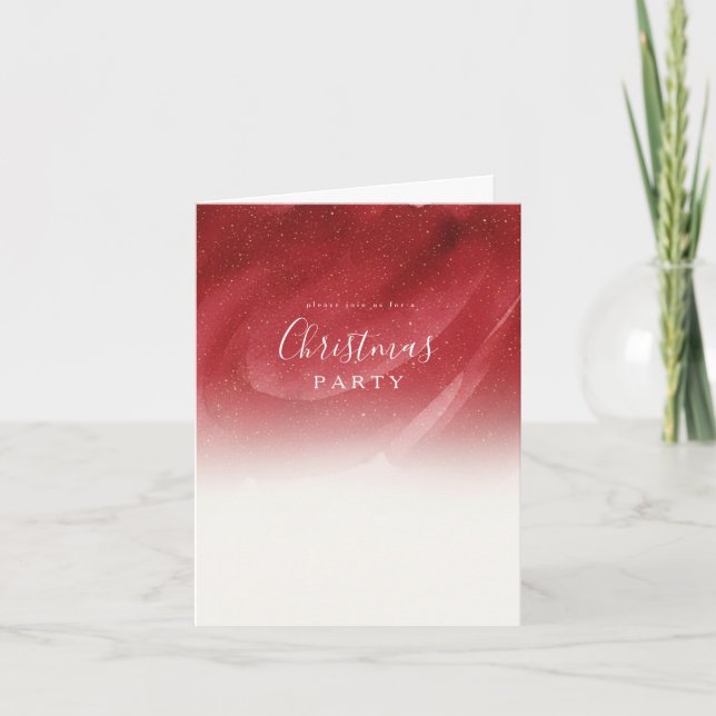 Elegant Red & Gold Abstract Folded Christmas Invit Inbjudan (Framsida)