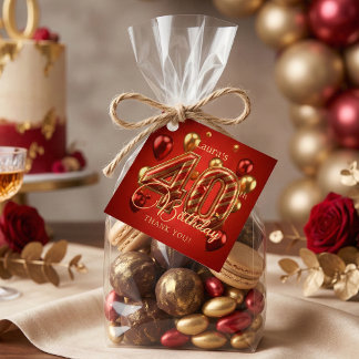 Elegant Red Gold Balloons 40th Birthday Thank You Gåvor Etiketter