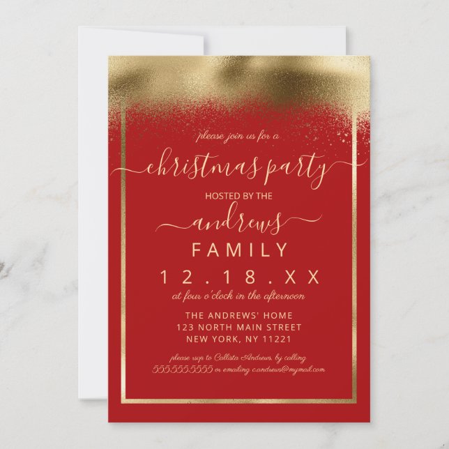 Elegant Red Gold Foil Sprayed Confetti jul Inbjudningar (Framsida)