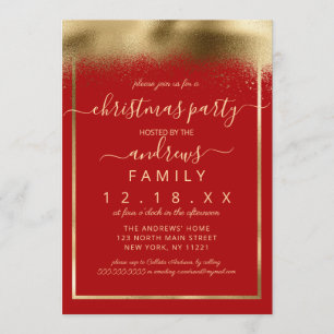 Elegant Red Gold Foil Sprayed Confetti jul Inbjudningar