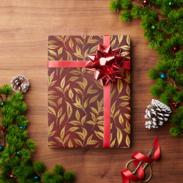 Elegant Red Gold Leaf Botanical Christmas  Presentpapper