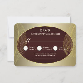 Elegant Red Gold Oval Feather RSVP Card OSA Kort