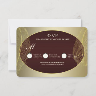 Elegant Red Gold Oval Feather RSVP Card OSA Kort