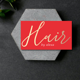 Elegant Red Golden Bold Hair Stylist Visitkort