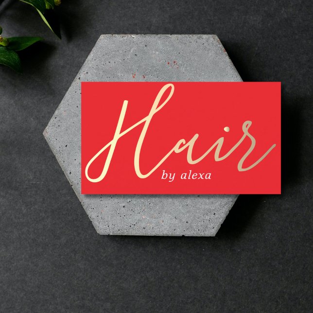 Elegant Red Golden Bold Hair Stylist Visitkort (Skapare uppladdad)