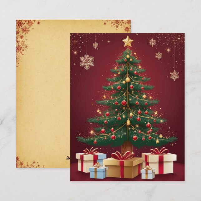 Elegant Red Golden Julgran Greeting Card Julkort (Fram/baksida)