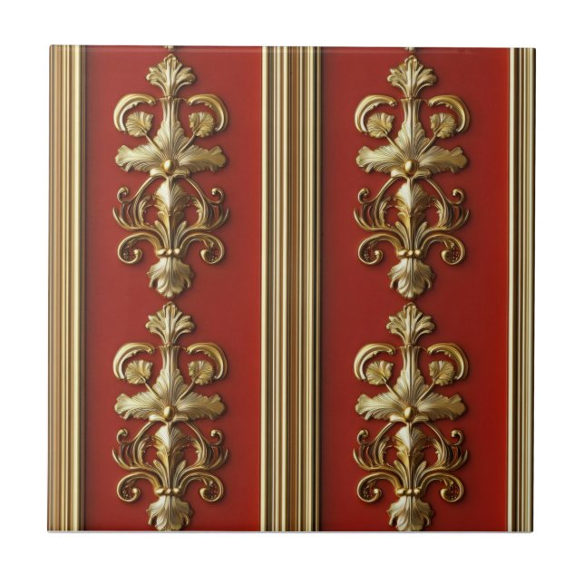 Elegant Red Golden Mönster Kakelplatta (Framsidan)