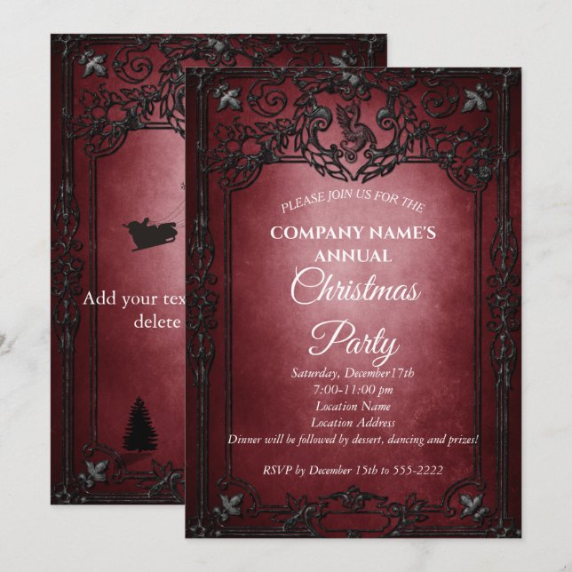 Elegant Red Gotham Julfest - inbjudan (Fram/baksida)