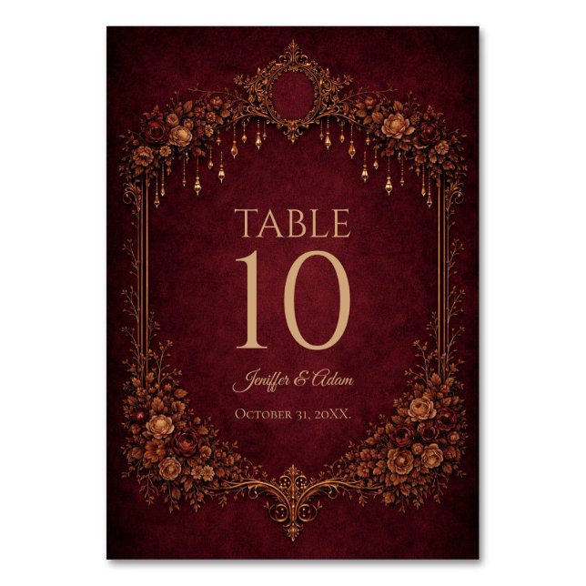 Elegant Red Gothic Halloween Wedding Table number Bordsnummer (Framsidan)