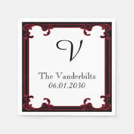 Elegant Red Gothic Ram Monogram Bröllop Pappersservett