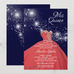Elegant Red Gown Quinceañera-inbjudningar