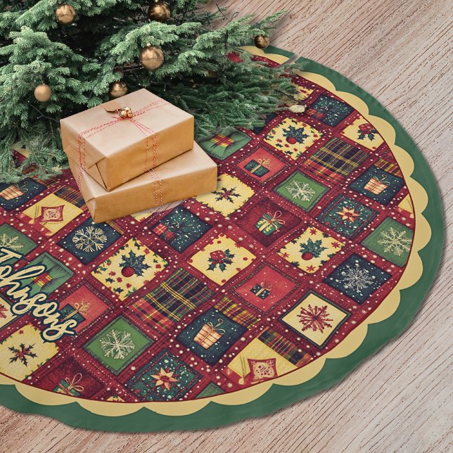 Elegant red green festive christmas pattern custom julgransmatta borstad polyester (Skapare uppladdad)