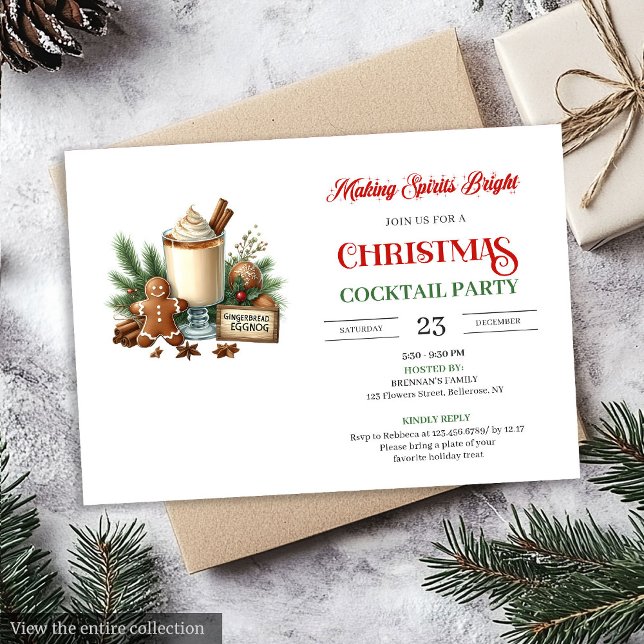 Elegant Red Green Holiday Cocktails Party Invite Inbjudningar (Elegant Red Green Holiday Cocktails Invitation)