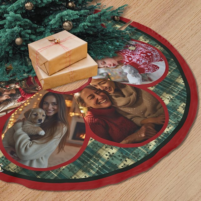 Elegant red green multiple photos christmas  julgransmatta borstad polyester (Skapare uppladdad)