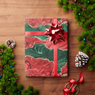 Elegant Red & Grönt Agate-Helgdag Presentpapper
