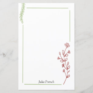 Elegant Red Grönt Blommigt Botanical Stationery