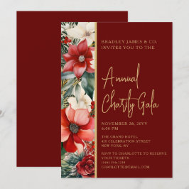 Elegant Red Grönt Blommigt Charity Event Gala Part Inbjudningar