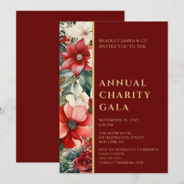 Elegant Red Grönt Blommigt Charity Event Gala Part Inbjudningar