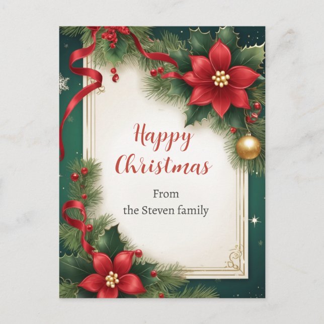 Elegant Red Grönt-Dekorationen Jul Vykort (Framsida)