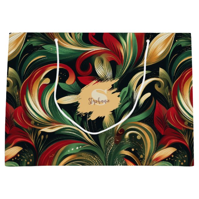 Elegant Red, Grönt & Guld Abstrakt Paisley Löv (Framsidan)