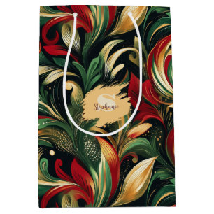 Elegant Red, Grönt & Guld Abstrakt Paisley Löv