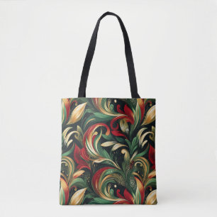 Elegant Red, Grönt & Guld Abstrakt Paisley Löv Tygkasse