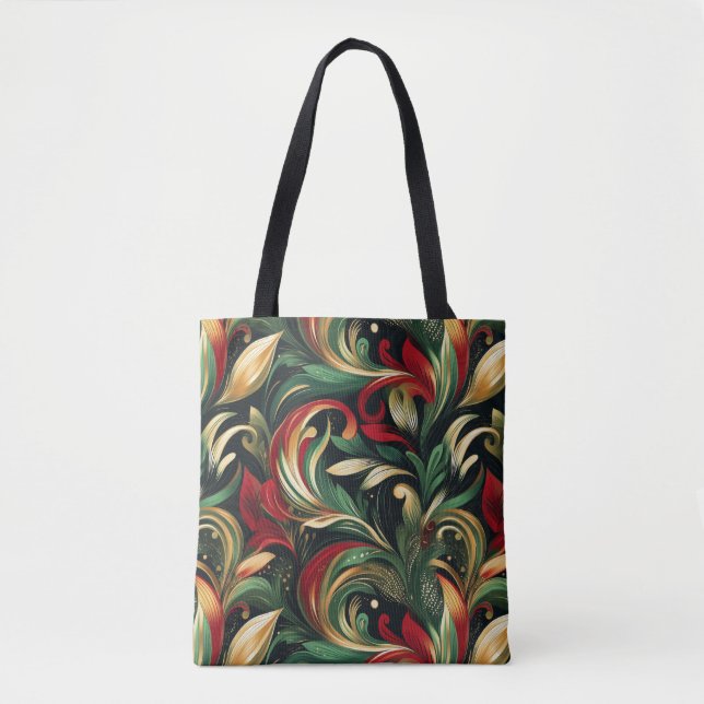 Elegant Red, Grönt & Guld Abstrakt Paisley Löv Tygkasse (Framsida)