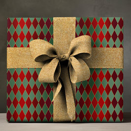 Elegant Red Grönt Harlequin Luxury Mönster Presentpapper