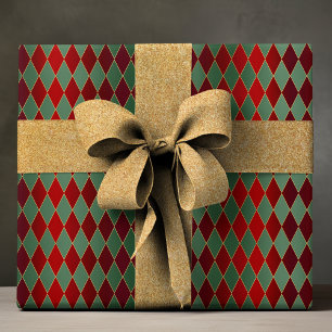 Elegant Red Grönt Harlequin Luxury Mönster Presentpapper
