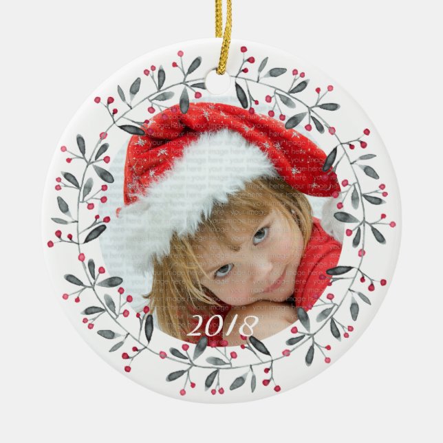 Elegant Red & Grönt Holly God God Jul Julgransprydnad Keramik (Framsidan)