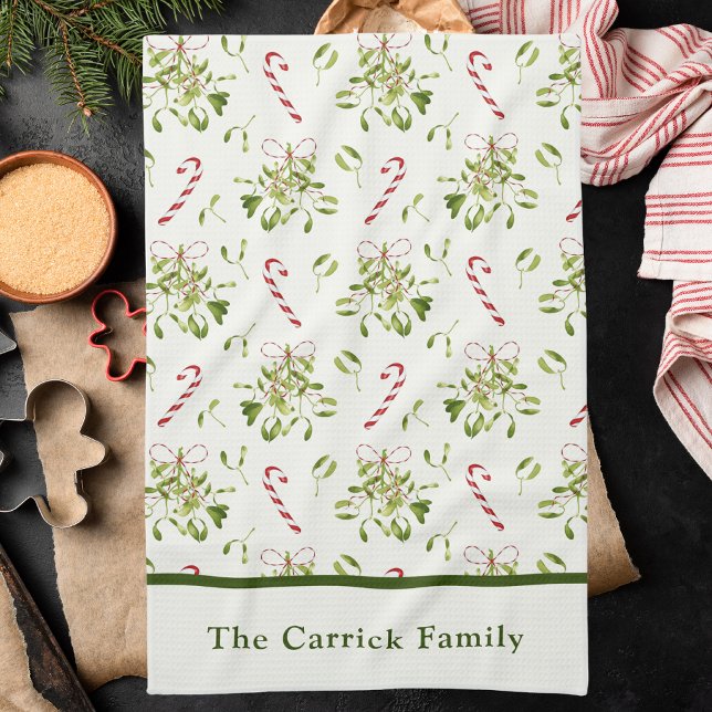 Elegant Red & Grönt jul Botanical Kökshandduk (Skapare uppladdad)