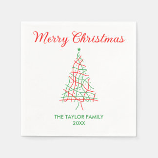 Elegant Red & Grönt Linjer God jul Party Pappersservett