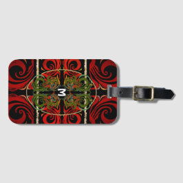 Elegant Red & Grönt Mönster Monogram Bagagebricka