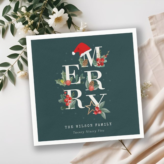 Elegant Red Grönt White God jul Foliage Pappersservett (Skapare uppladdad)