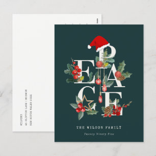 Elegant Red Grönt White Peace-julfesten Helg Vykort