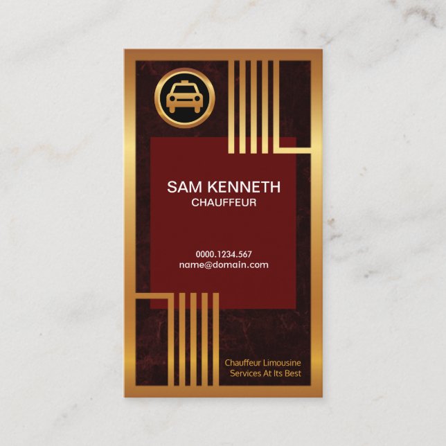 Elegant Red Grunge Golden Gräns Chauffeur Visitkort (Framsida)