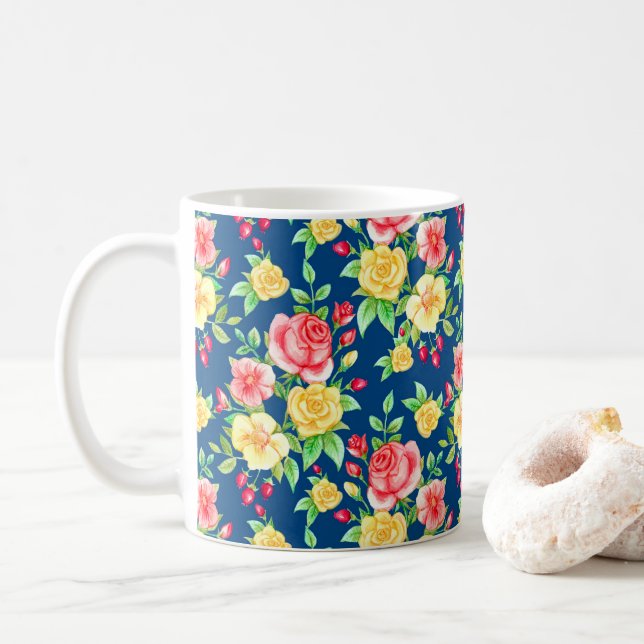 Elegant Red Gul ros Blommönster Kaffemugg (Med munk)