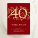 Elegant Red Guld 40:e födelsedagen Inbjudningar<br><div class="desc">Elegant Red guld 40 födelsedagsinbjudan. Anpassadets moderna femininindesign med ro botaniska accenter och faux glitter guld. Enkel perfekt för inbjudan-kort i blommigt för en snyggt kvinnlig dag firande. Anpassa med dina egna detaljer. Skrivna Zazzle-inbjudningar eller digital utskrivbar mall för omedelbar nedladdning.</div>
