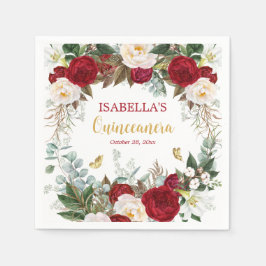 Elegant Red Guld Blommigt Quinceañera Party Pappersservett