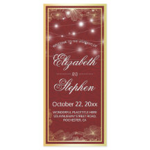 Elegant Red & Guld Blommigt Ram Bröllopsprogram