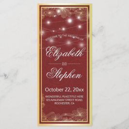 Elegant Red & Guld Blommigt Ram Bröllopsprogram Program