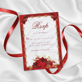 Elegant Red Guld Blommigt Ro Bröllop OSA Kort