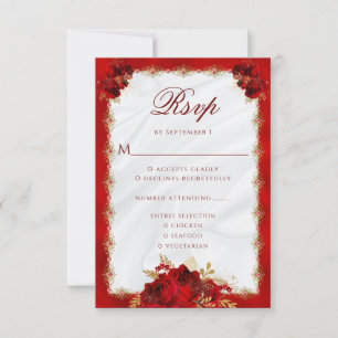 Elegant Red Guld Blommigt Ro Entree Bröllop OSA Kort