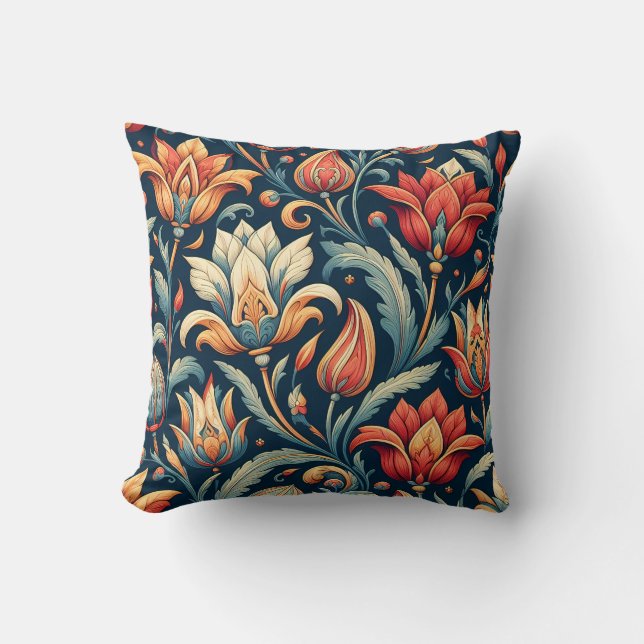 Elegant Red & Guld Blommönster Pillow Kudde (Framsida)