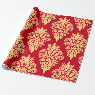 Elegant Red Guld Classic Damask jul Mönster Presentpapper