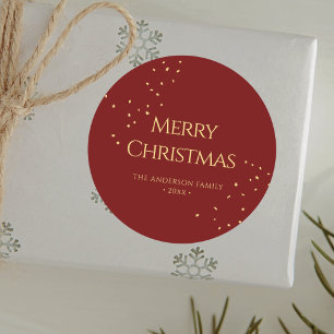 Elegant Red & Guld Confetti God jul Runt Klistermärke
